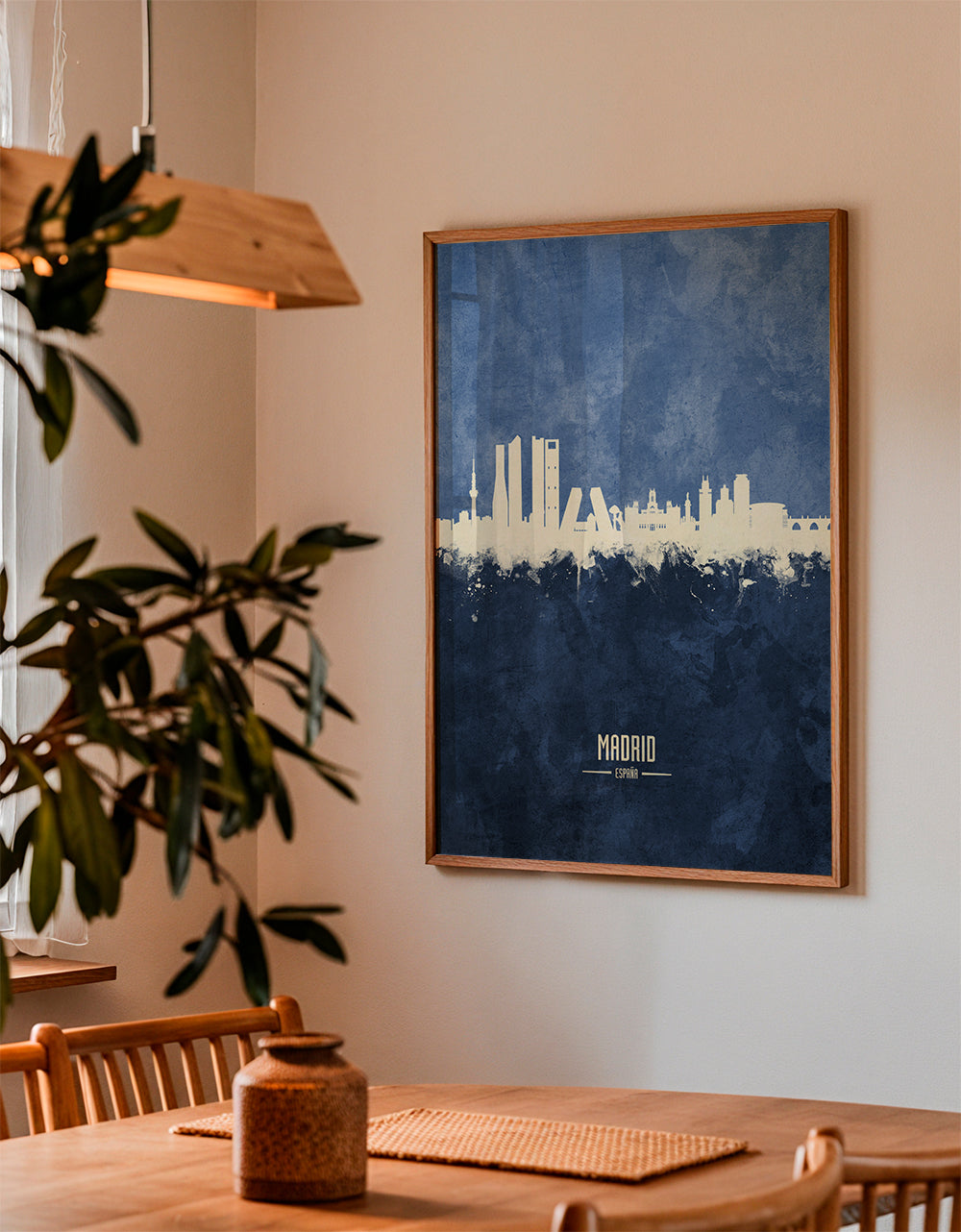 Travel poster Madrid skyline modrý