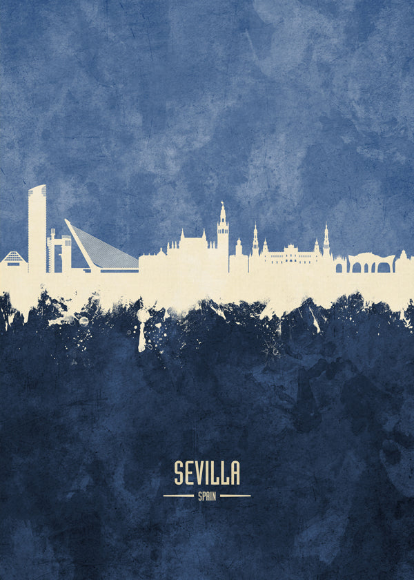 Cestovatelský plakát: Sevilla skyline modrá