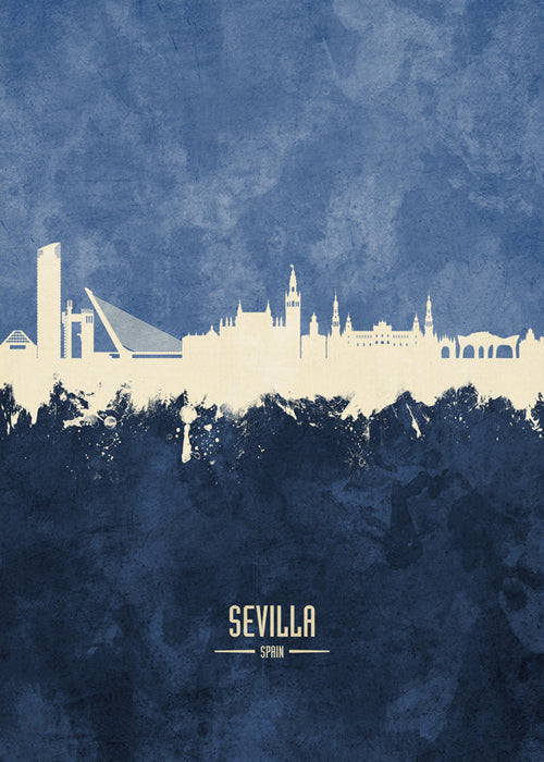 Cestovatelský plakát: Sevilla skyline modrá