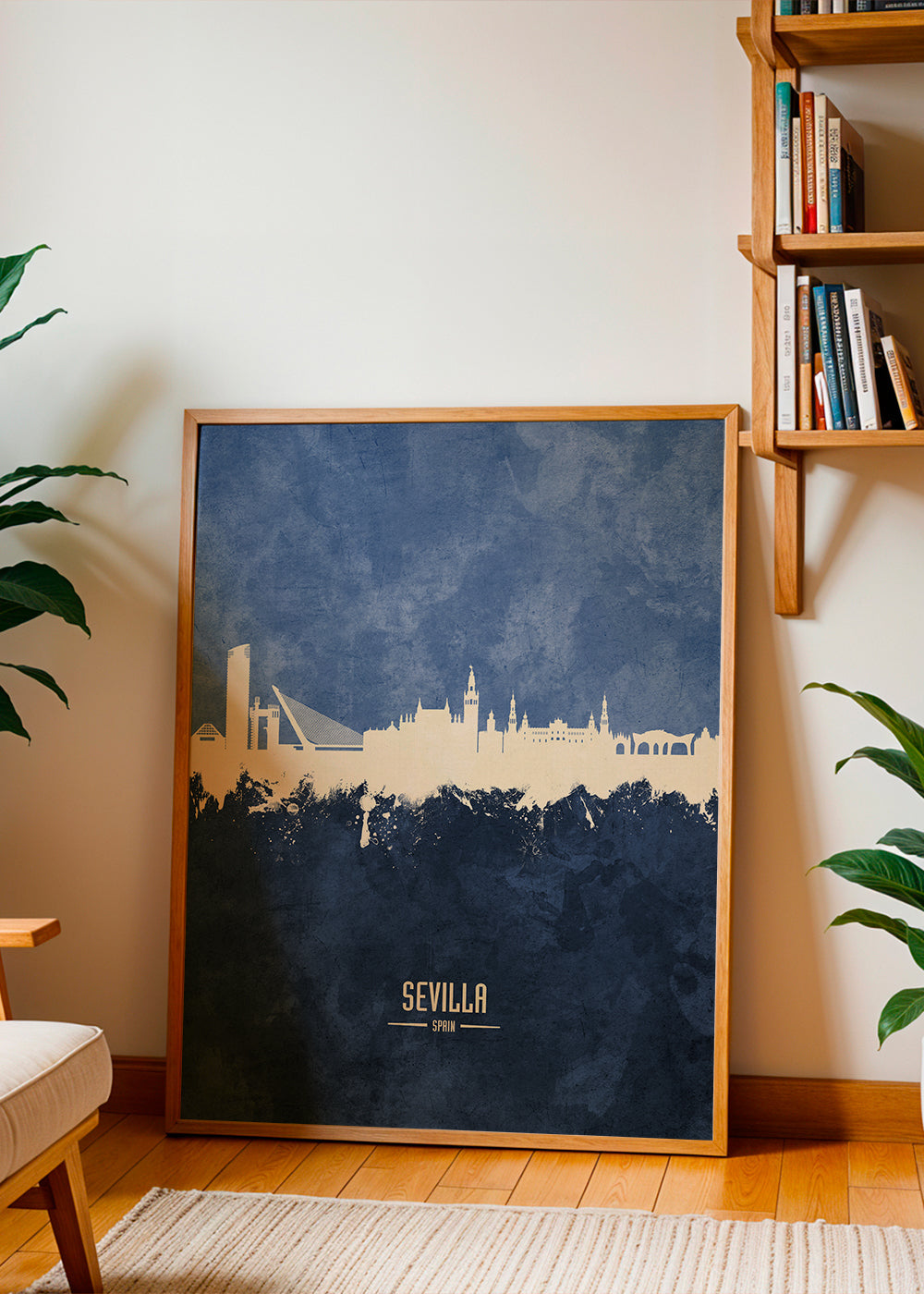 Cestovatelský plakát: Sevilla skyline modrá
