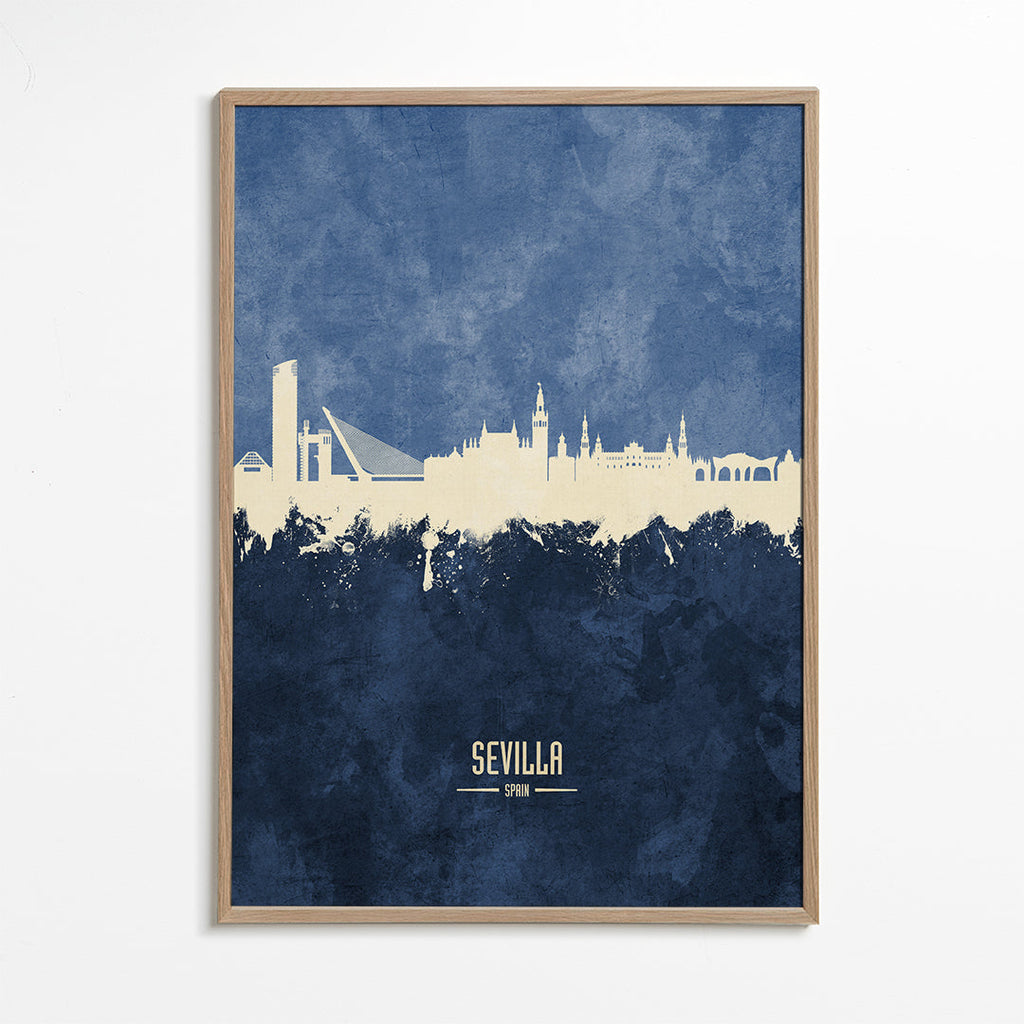 Cestovatelský plakát: Sevilla skyline modrá