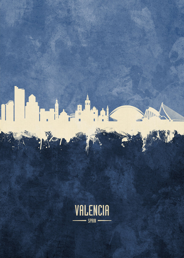 Plakát města Valencia skyline modrý