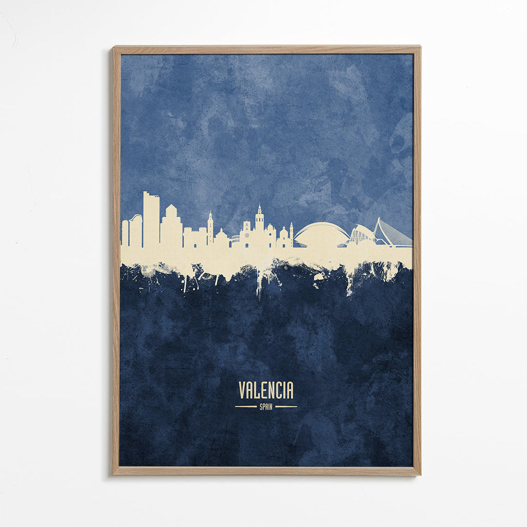 Plakát města Valencia skyline modrý