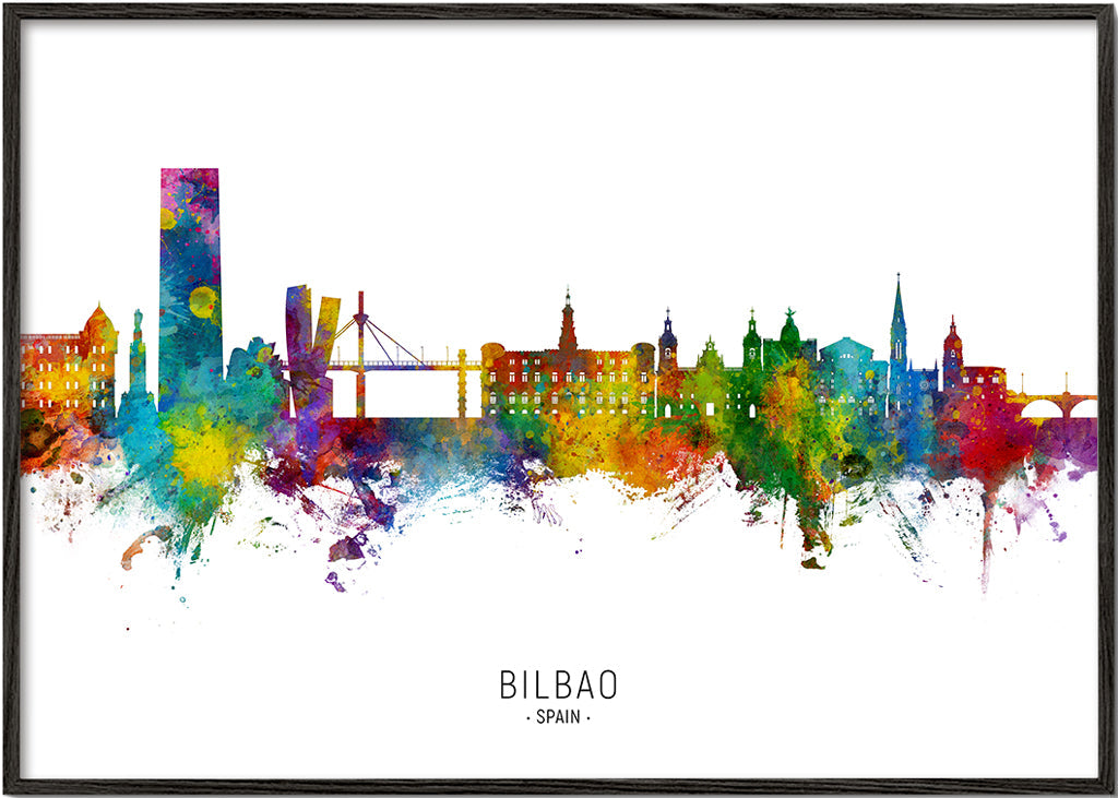 Cestovatelský plakát Bilbao skyline akvarel