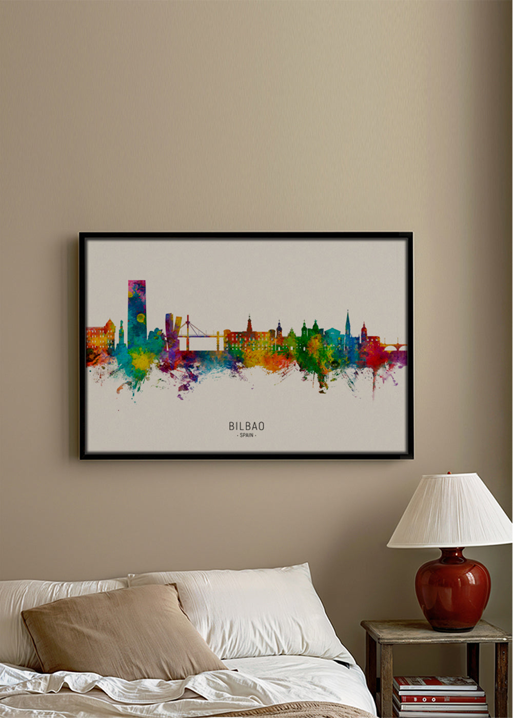 Cestovatelský plakát Bilbao skyline akvarel