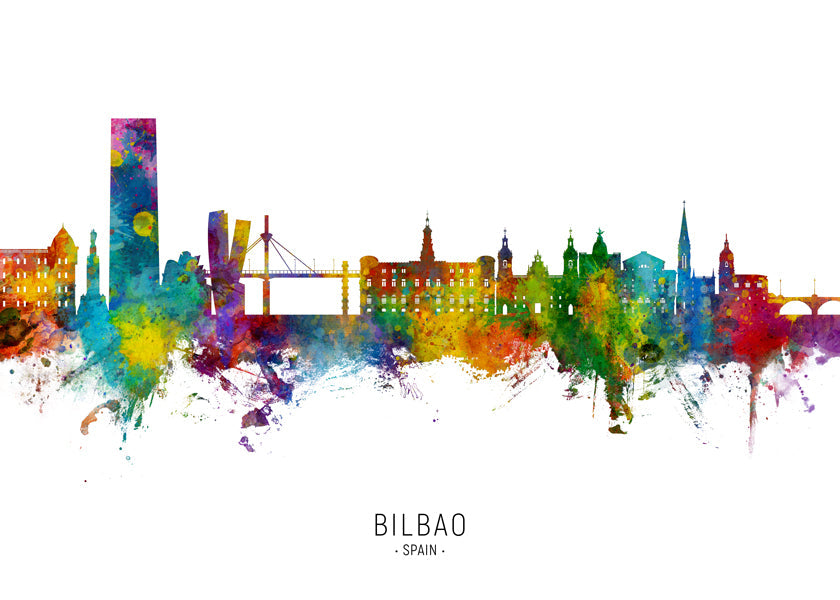 Cestovatelský plakát Bilbao skyline akvarel