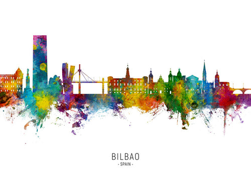 Cestovatelský plakát Bilbao skyline akvarel
