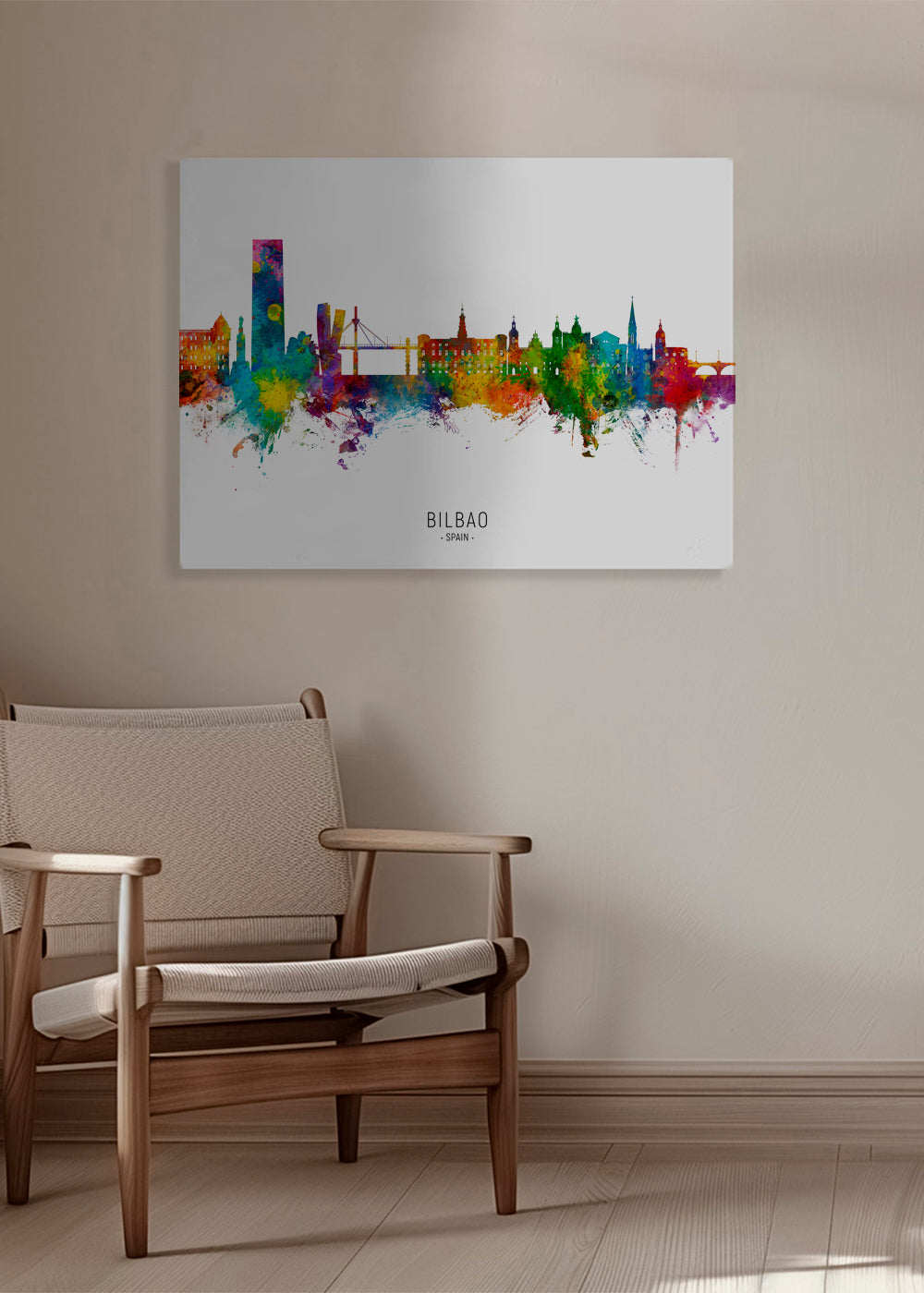 Cestovatelský plakát Bilbao skyline akvarel