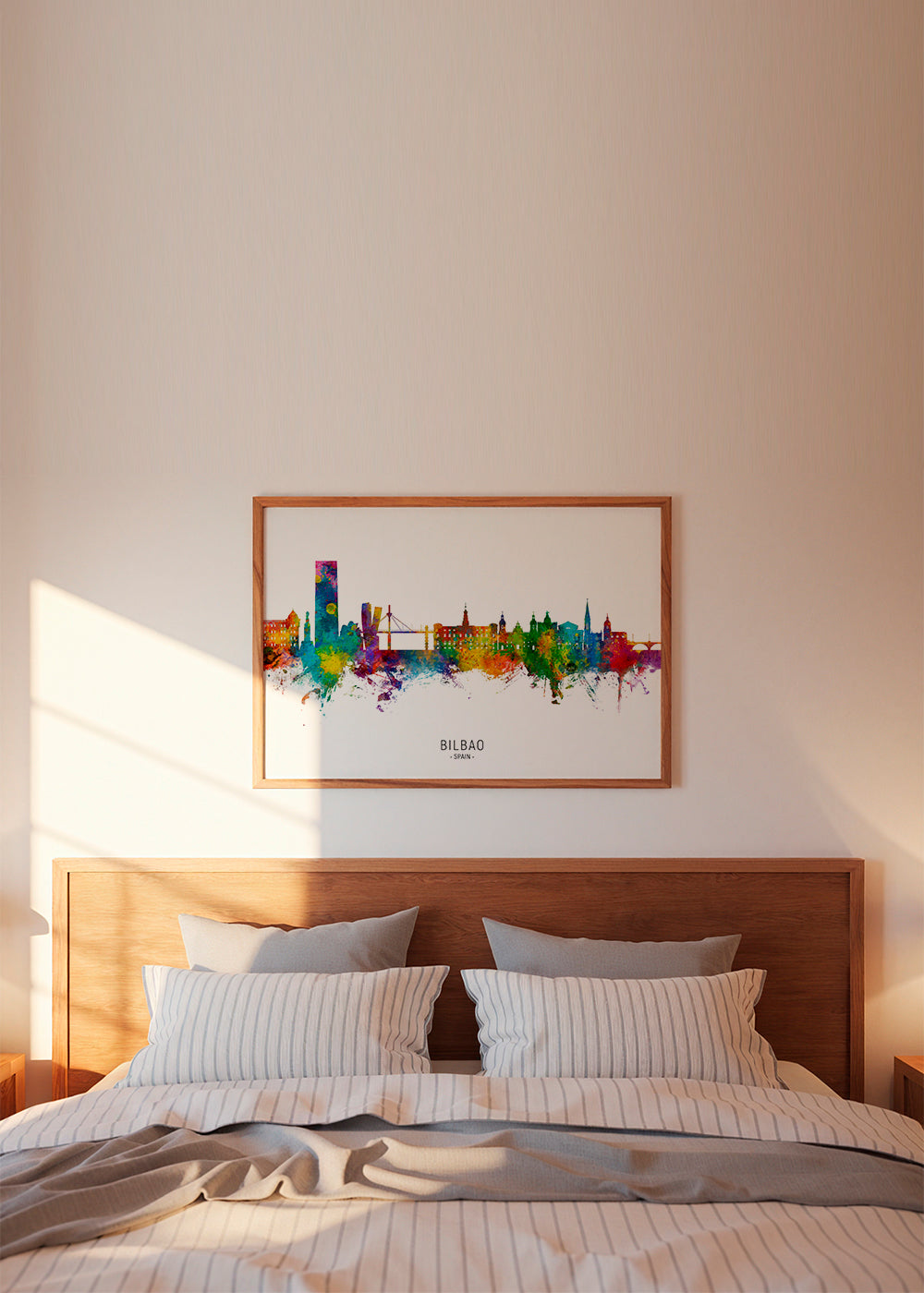 Cestovatelský plakát Bilbao skyline akvarel