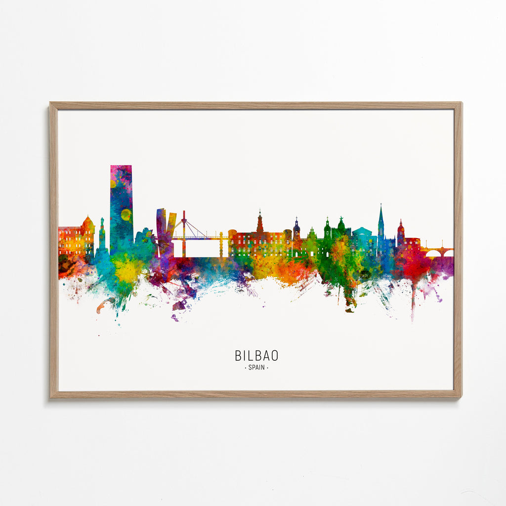 Cestovatelský plakát Bilbao skyline akvarel