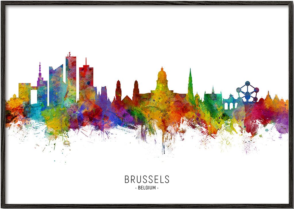Obraz města: Panorama Bruselu v akvarelu