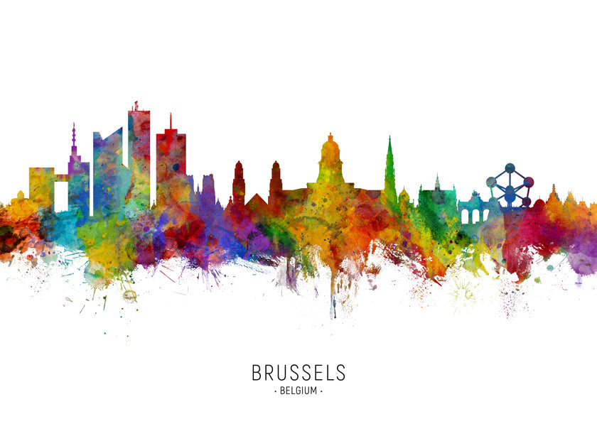 Obraz města: Panorama Bruselu v akvarelu