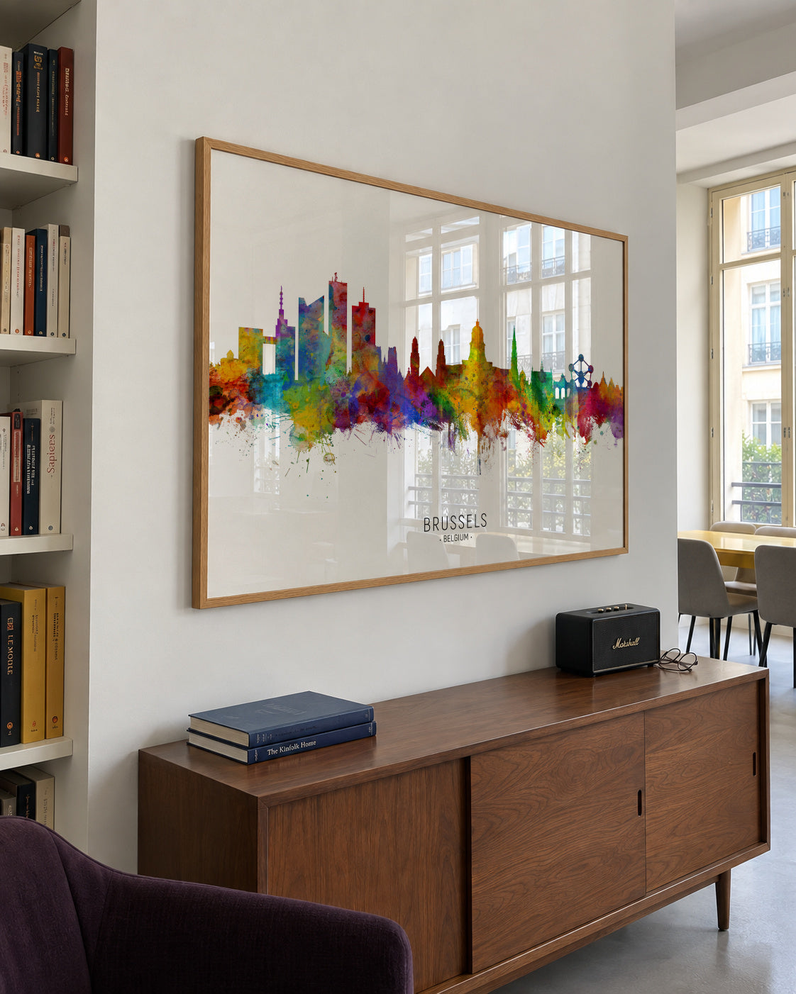 Brussels Skyline multicolor - Framed poster in an interior