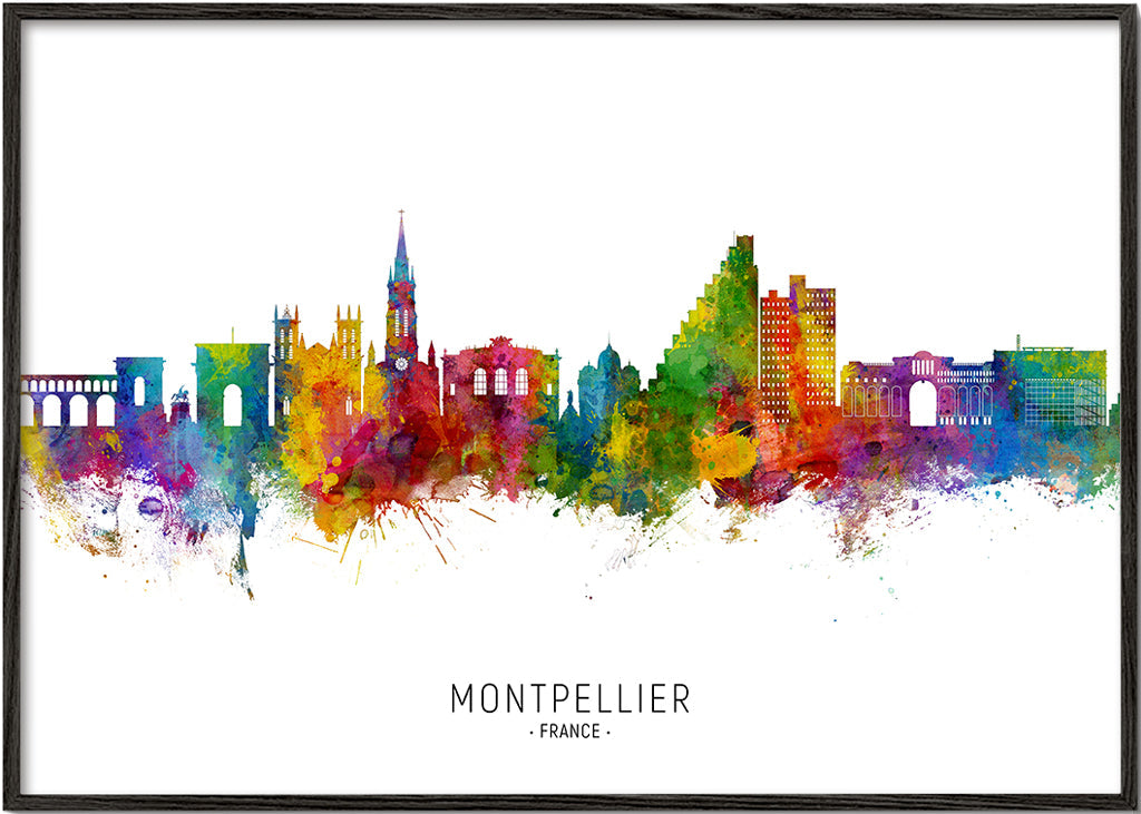 Montpellier akvarelová silueta města