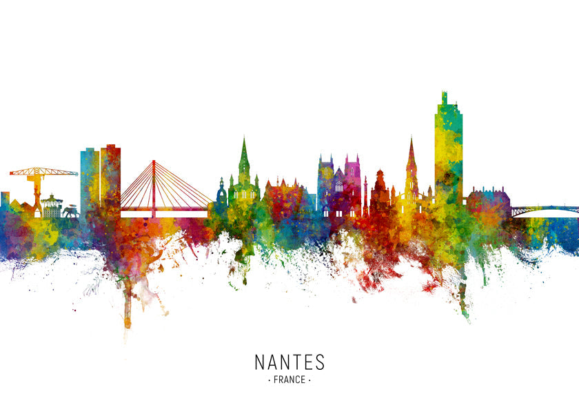 Plakát města Nantes skyline akvarel