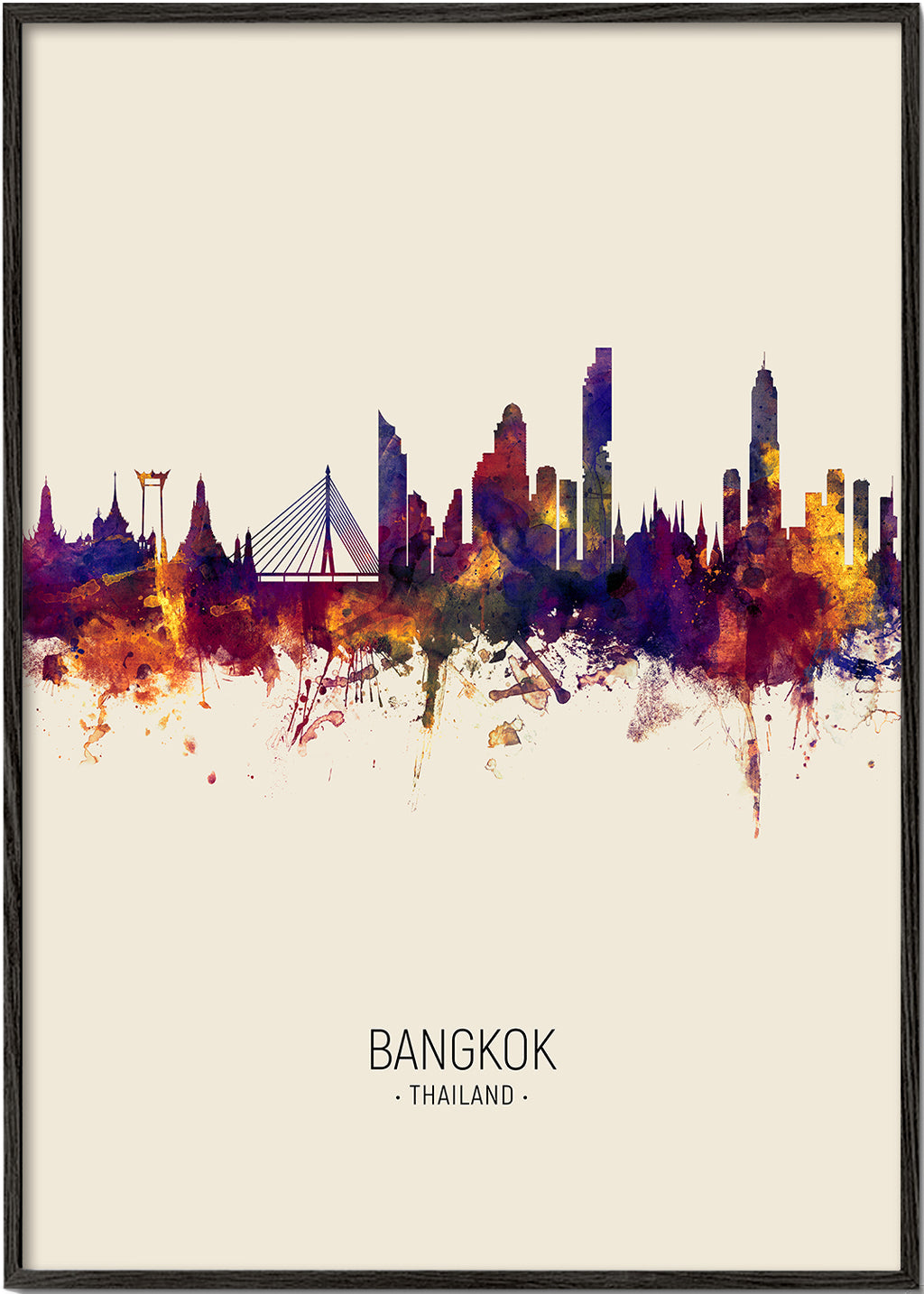Plakát města Bangkok akvarel béžový