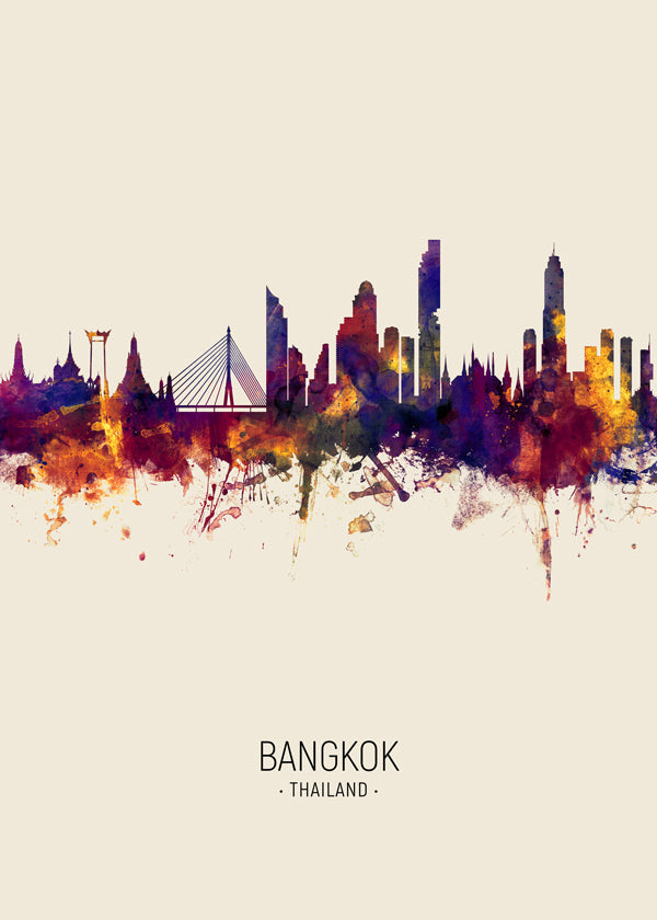 Plakát města Bangkok akvarel béžový