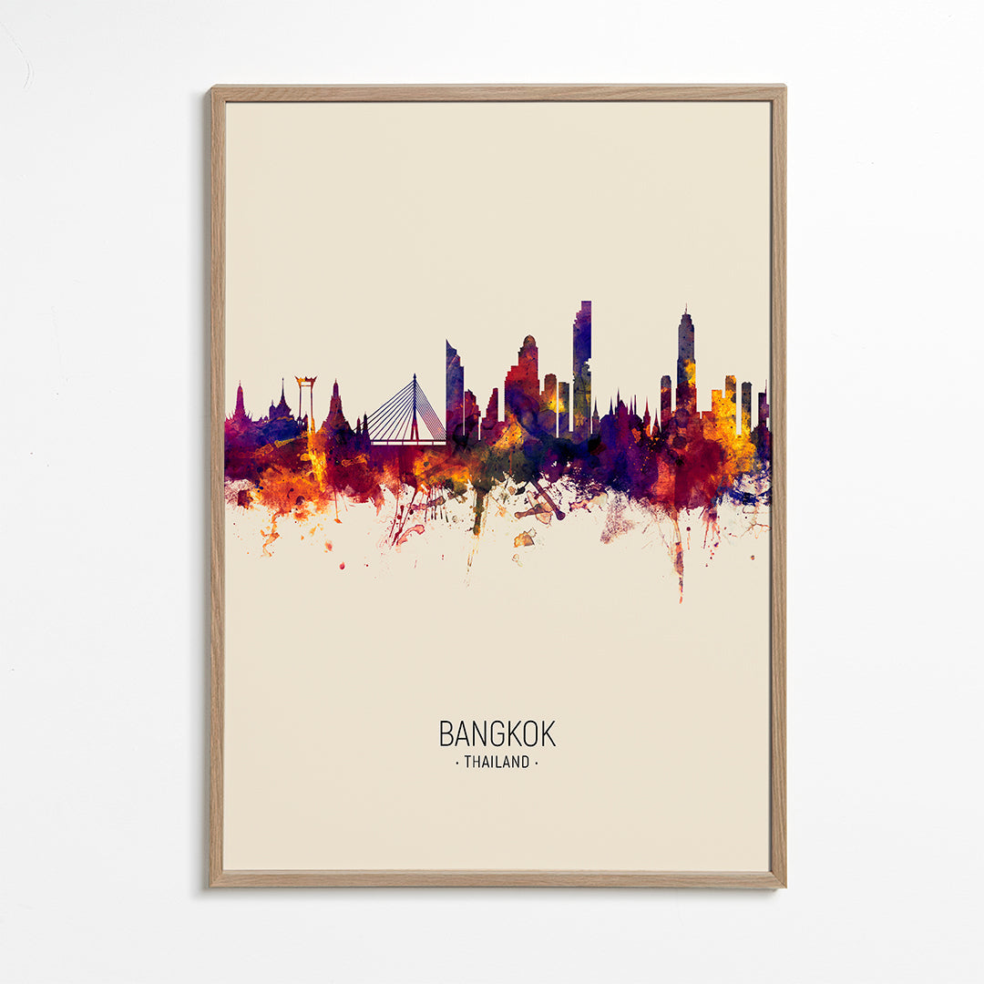 Plakát města Bangkok akvarel béžový