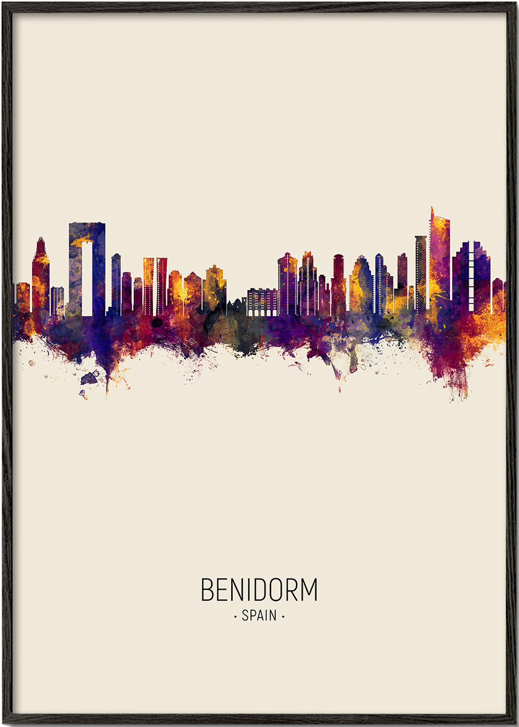 Cestovatelský plakát Benidorm skyline v barvě