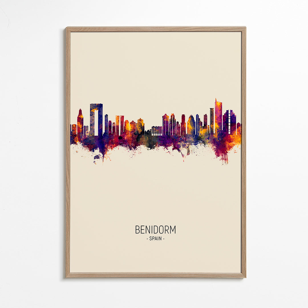 Cestovatelský plakát Benidorm skyline v barvě