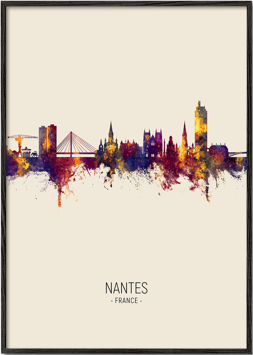 Obraz města Nantes: panorama v akvarelových tónech