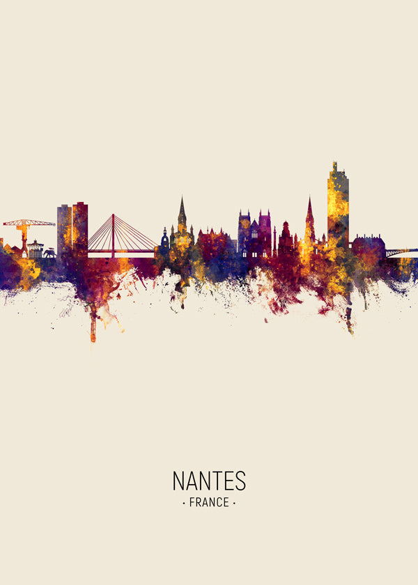 Obraz města Nantes: panorama v akvarelových tónech