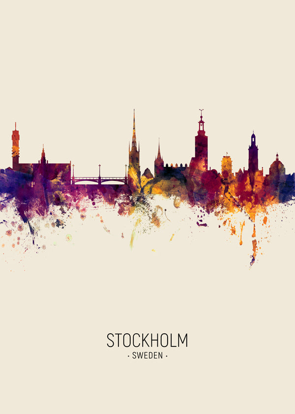 Plakát Stockholm panorama akvarel