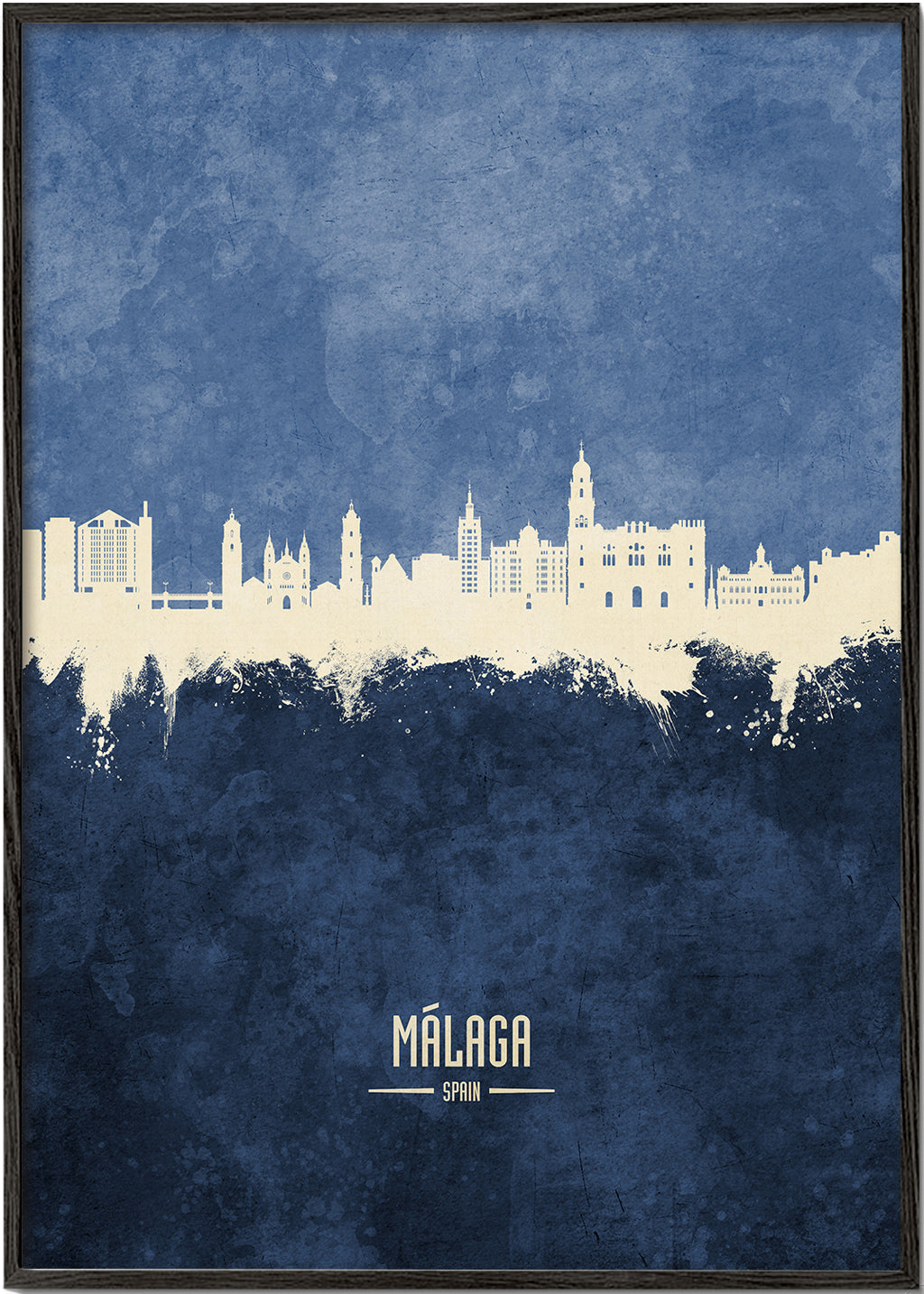 Travel poster Málaga skyline modrý