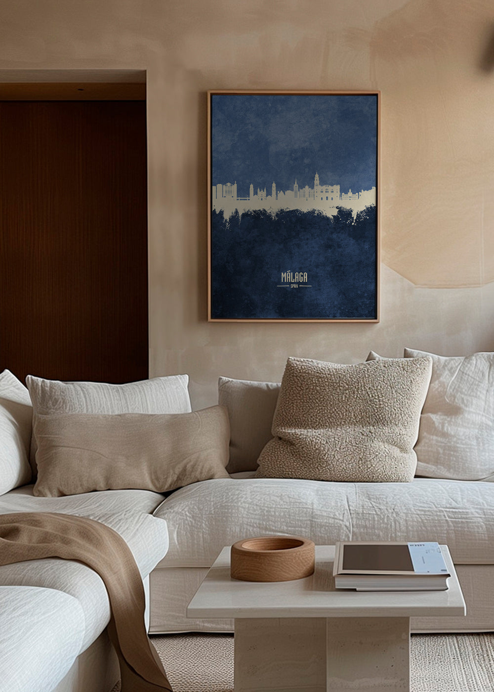 Travel poster Málaga skyline modrý