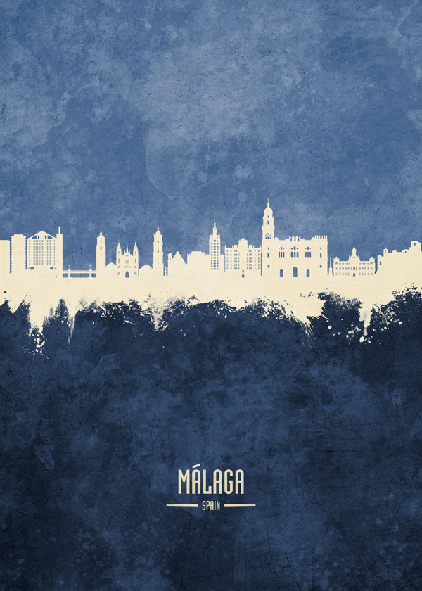 Travel poster Málaga skyline modrý