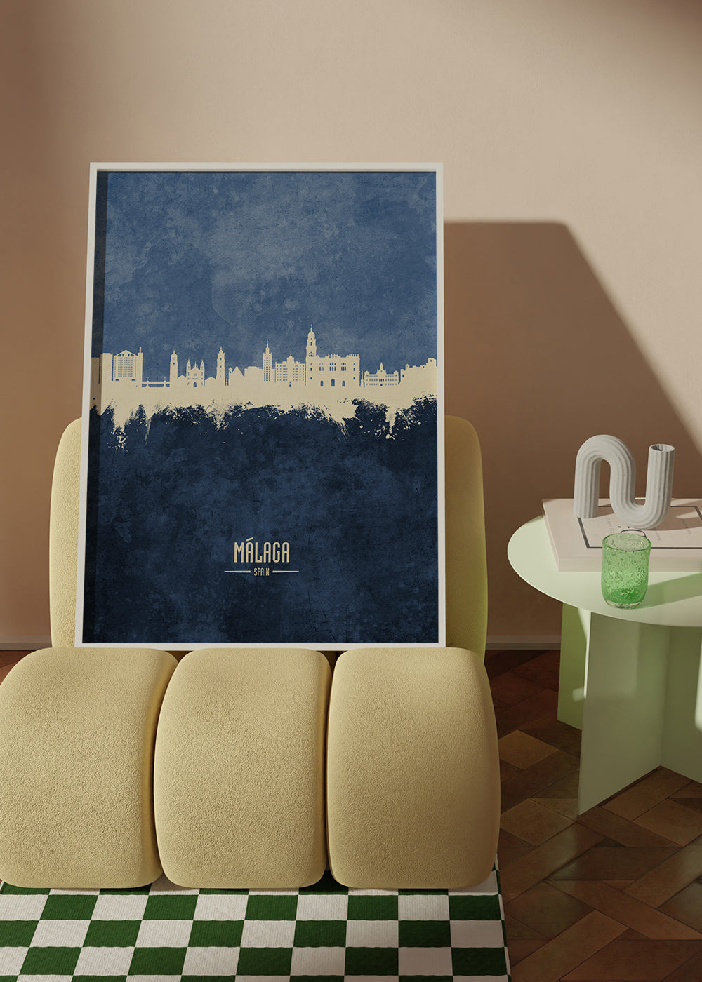 Travel poster Málaga skyline modrý