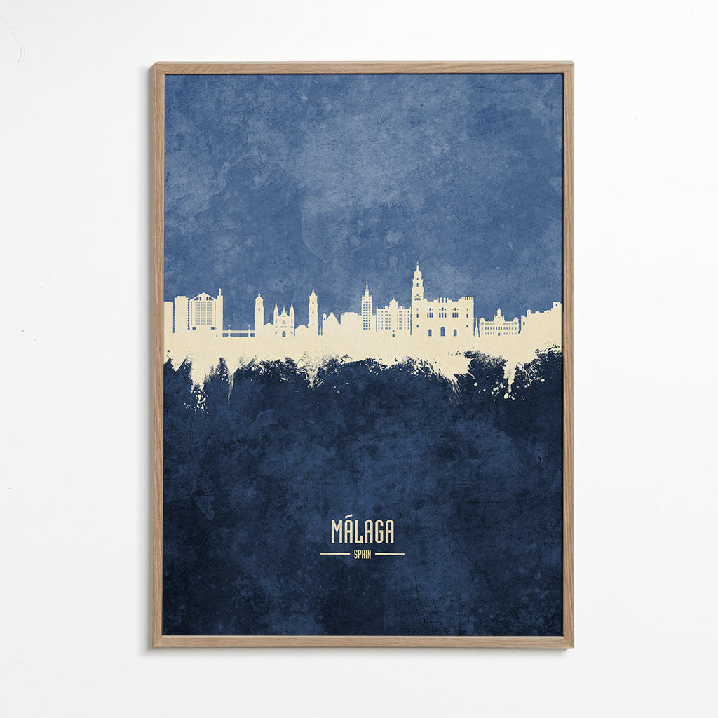Travel poster Málaga skyline modrý