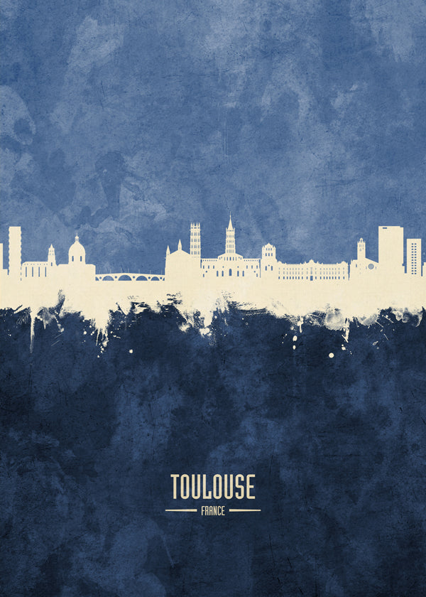 Cestovatelský plakát Toulouse skyline modrý