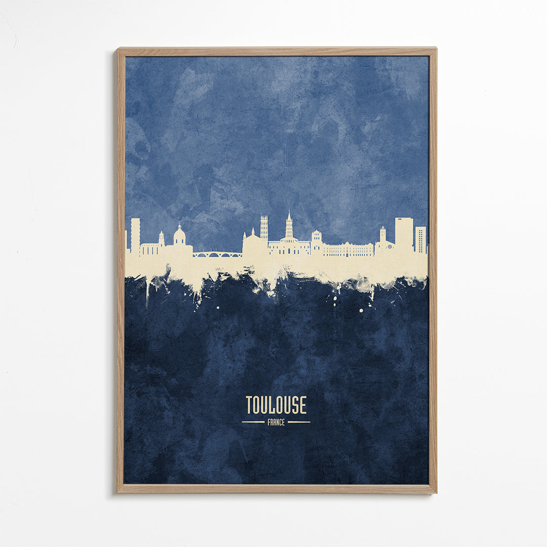 Cestovatelský plakát Toulouse skyline modrý