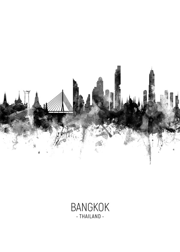 Obraz města: Bangkok v inkoustové siluetě