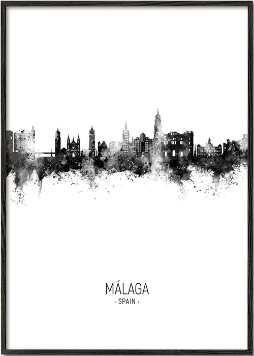 Plakát města Málaga skyline černobílý