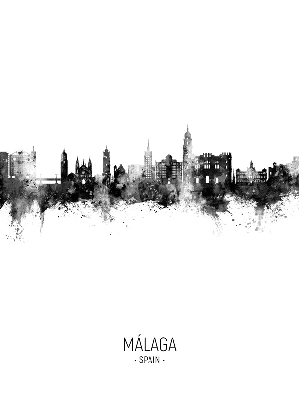 Plakát města Málaga skyline černobílý