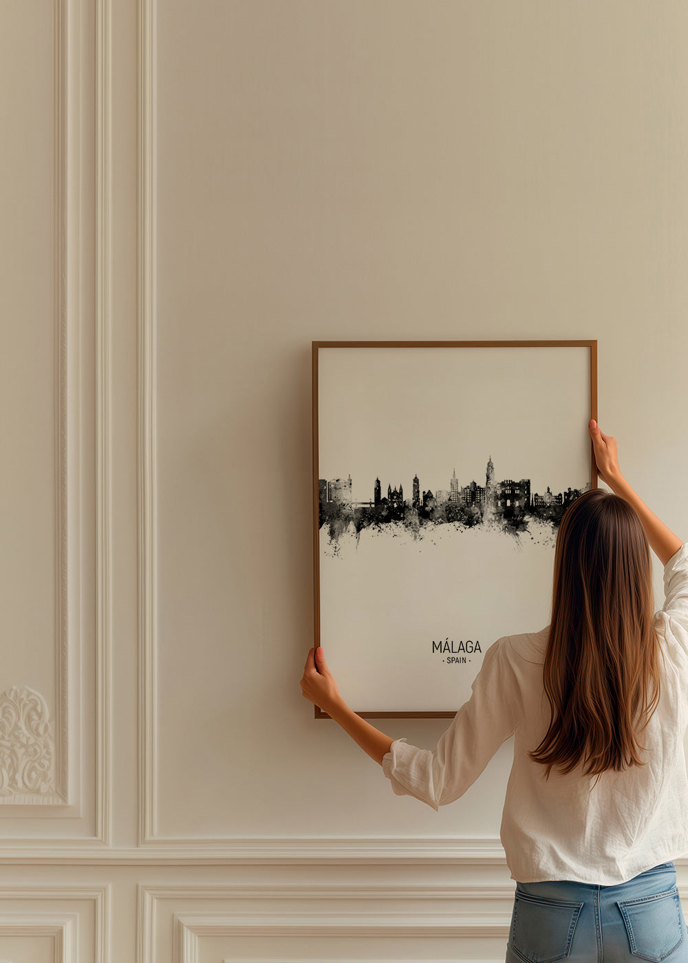 Plakát města Málaga skyline černobílý