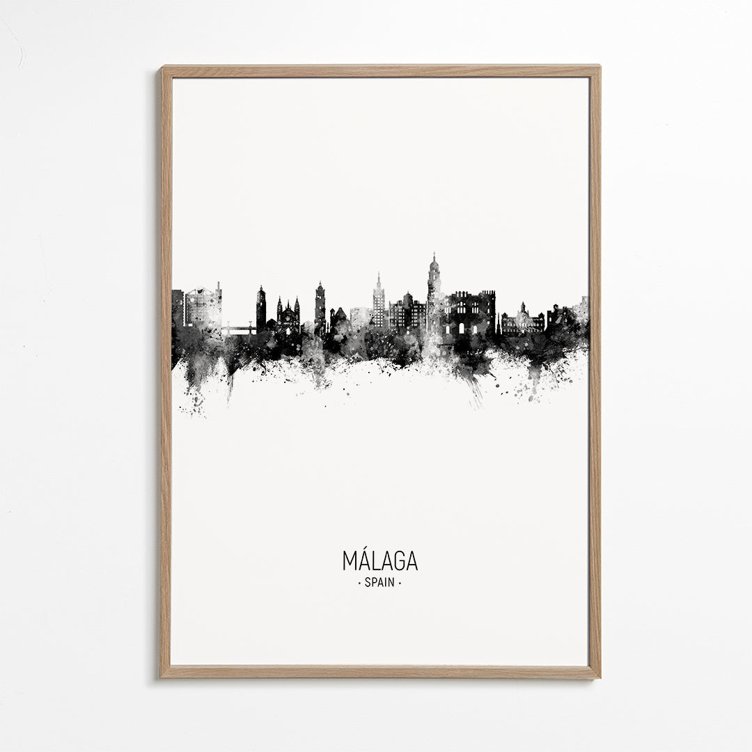 Plakát města Málaga skyline černobílý