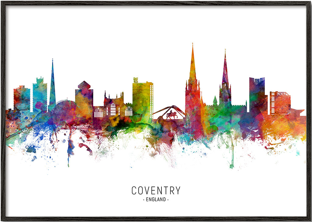 Cestovatelský plakát Coventry akvarelové panorama