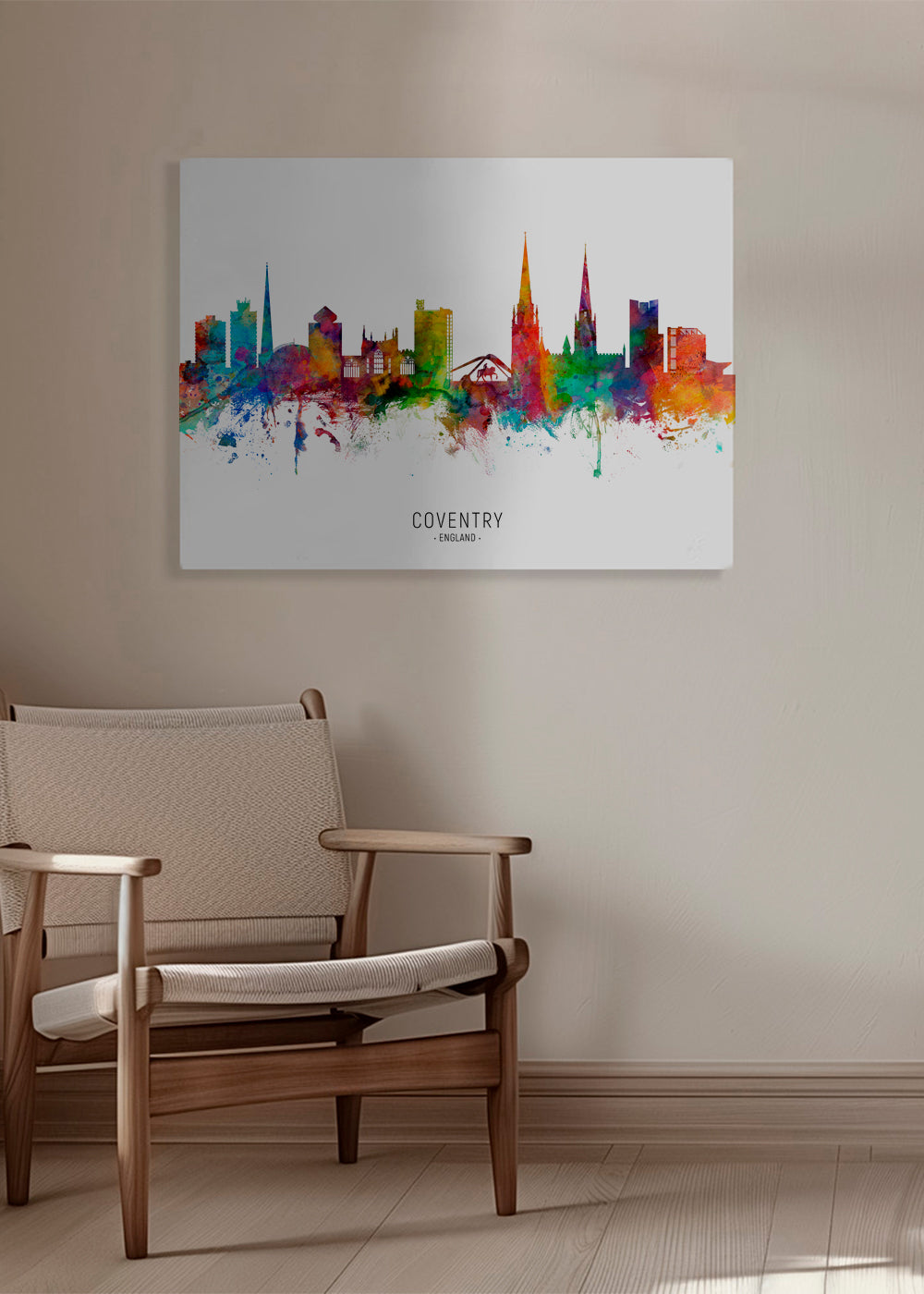 Cestovatelský plakát Coventry akvarelové panorama