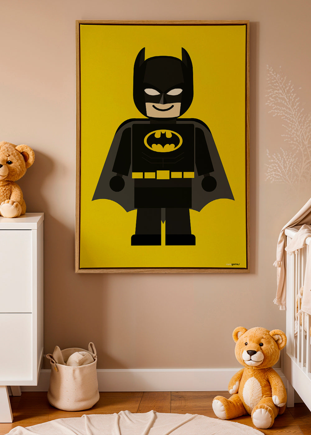 Dětský plakát Batman hračka na žlutém pozadí