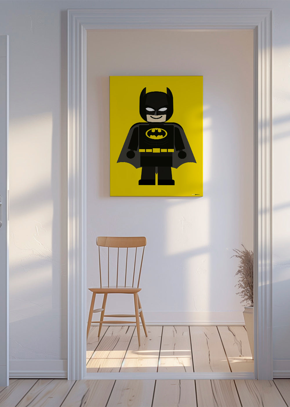 Dětský plakát Batman hračka na žlutém pozadí