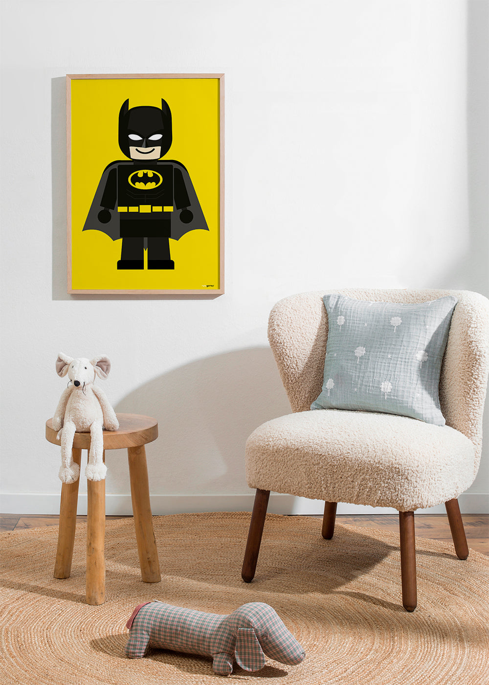 Dětský plakát Batman hračka na žlutém pozadí
