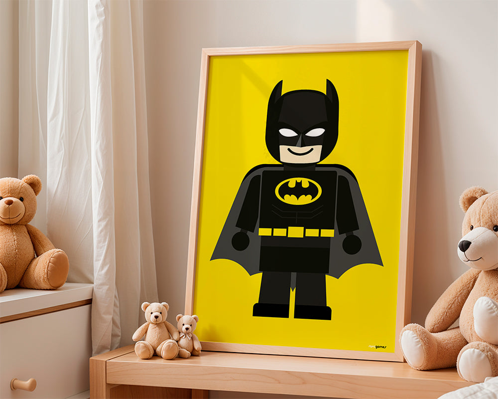Dětský plakát Batman hračka na žlutém pozadí