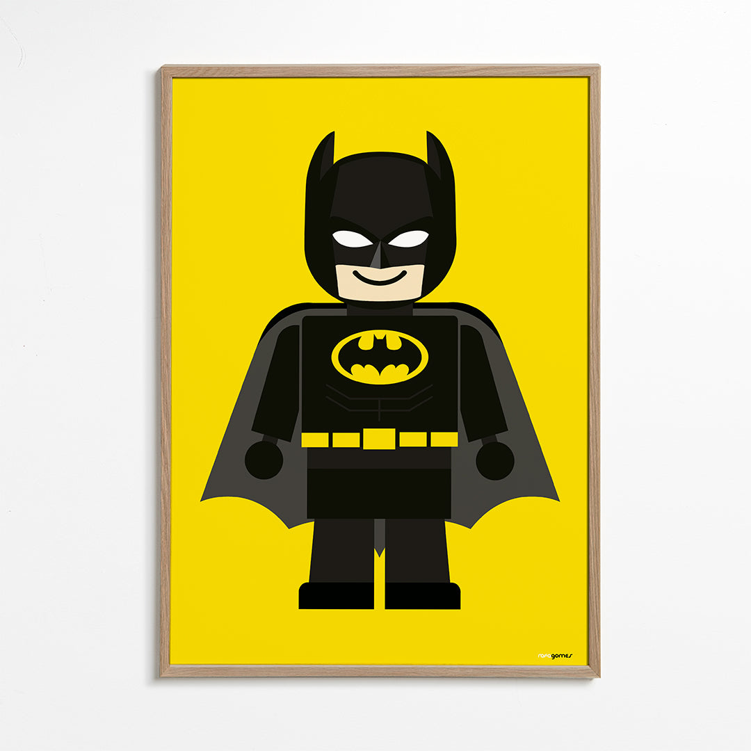 Dětský plakát Batman hračka na žlutém pozadí