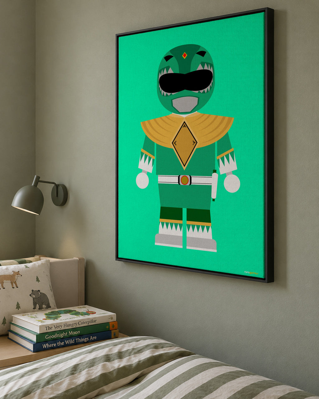 Toy Power Ranger Green - Framed canvas in an interior