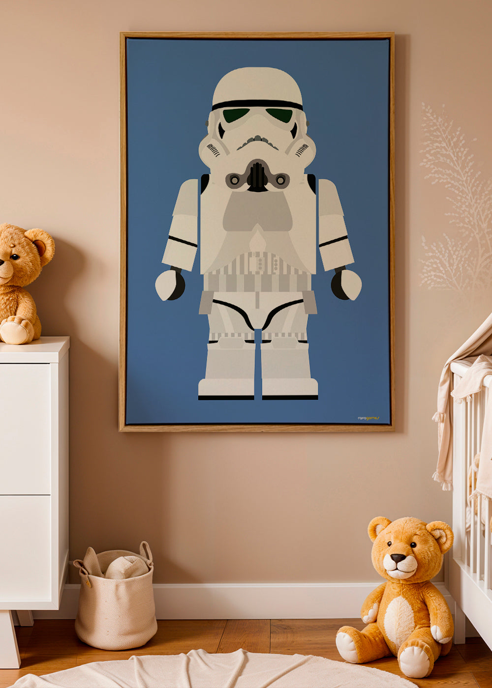 Dětský plakát Stormtrooper hračka na modrém pozadí