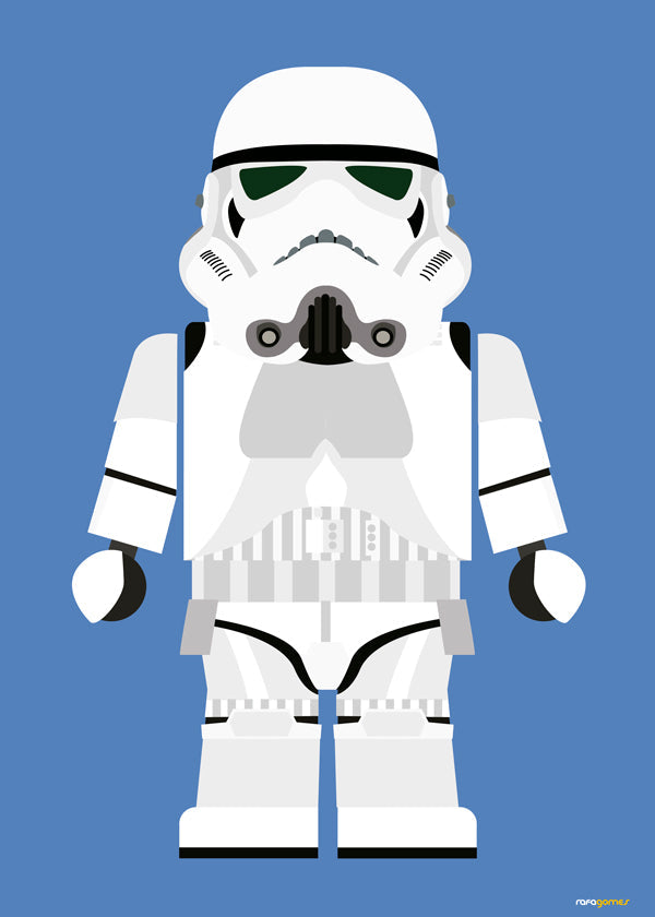 Dětský plakát Stormtrooper hračka na modrém pozadí