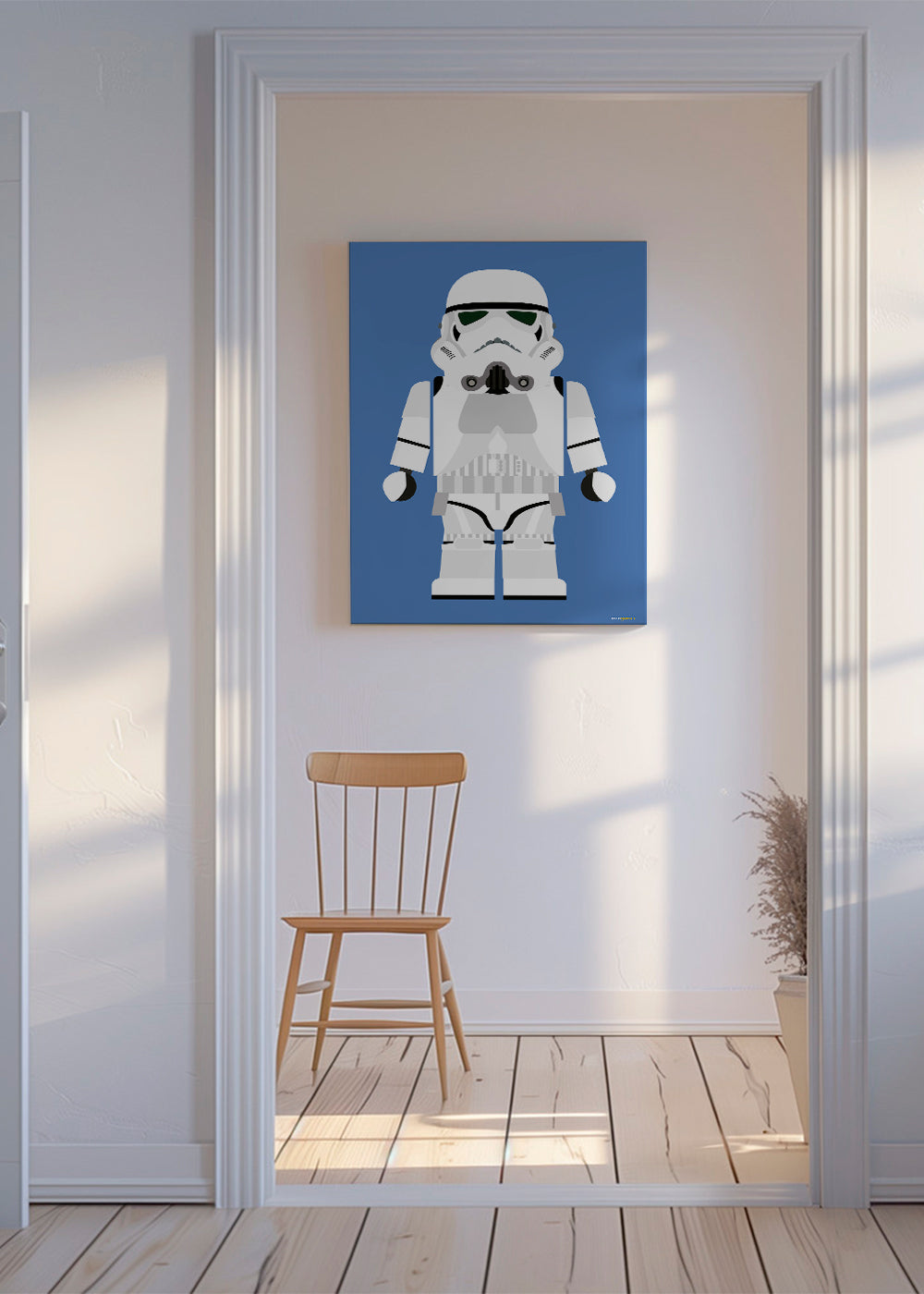 Dětský plakát Stormtrooper hračka na modrém pozadí